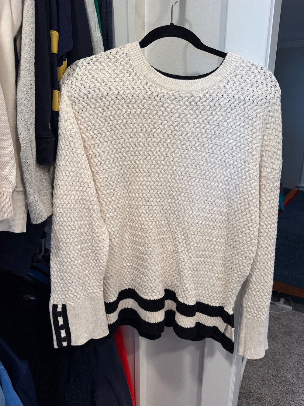 Lou and Grey Cream Crewneck Sweater with Black Trim - Women